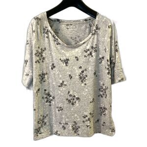 LOFT Gray Floral Short Sleeve Tee